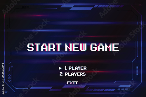 Start new game by selecting a player or exiting the game's main menu. Modern trendy game background with lighting effect. Vector illustration