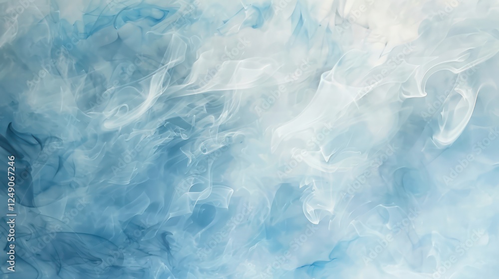 Obraz premium Light smoke tendrils rise gracefully in a soft cascade of blue and white, creating a calm and soothing effect.