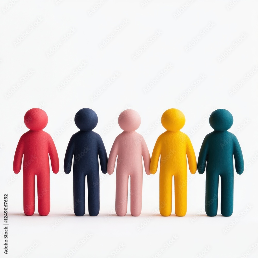 colorful clay figures holding hands in a row colorful clay figures holding hands in a row