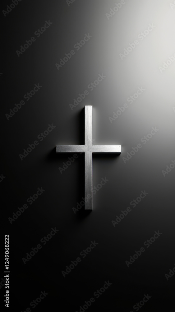 Naklejka premium A Christian cross symbol on a gray wall.