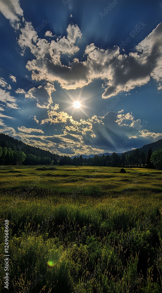 Fototapeta premium The sun shines on the grassland