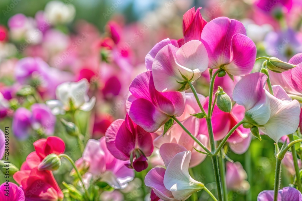 Cluster of sweet pea flowers in bloom flower wallpaper concept Cluster of sweet pea flowers in bloom flower wallpaper concept