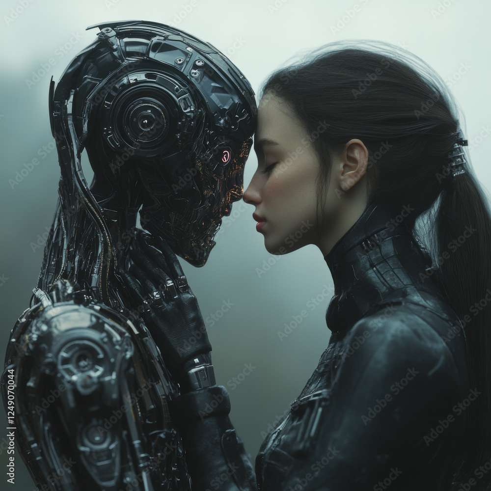 Naklejka premium portrait of a young couple cyborgs