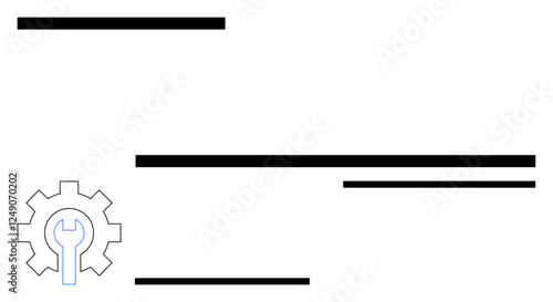 Gear with wrench inside paired with horizontal lines representing engineering, repair, optimization, and process flow. Ideal for tech support, engineering, tools, processes, mechanics systems