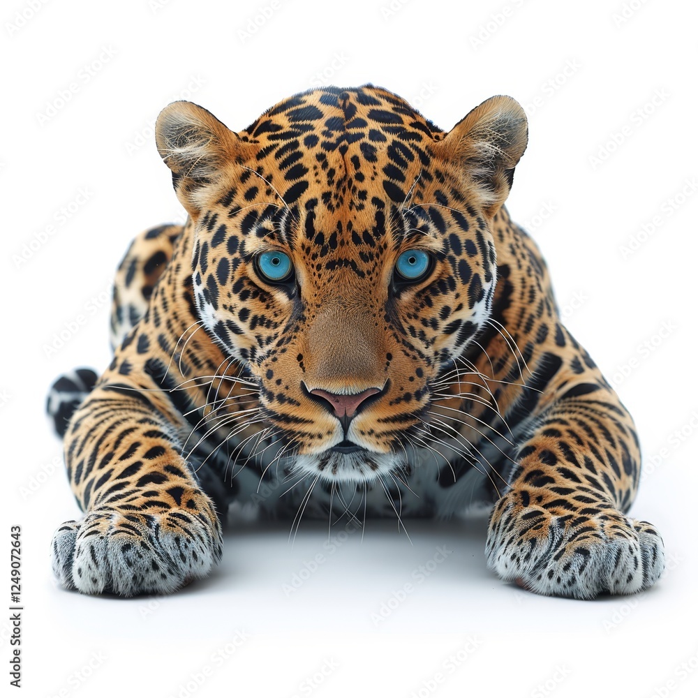 Obraz premium Leopard stands out elegantly against a pure white background, showcasing its unique spots