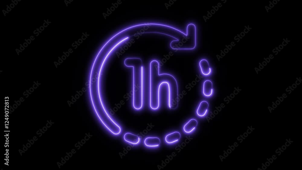 Glowing neon 1 hour isolated on black background. HD Video motion graphic animation Glowing neon 1 hour isolated on black background. HD Video motion graphic animation
