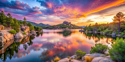 Wallpaper Mural Long Exposure: Serene Prescott Arizona Lake Hiking Trail at Sunset Torontodigital.ca