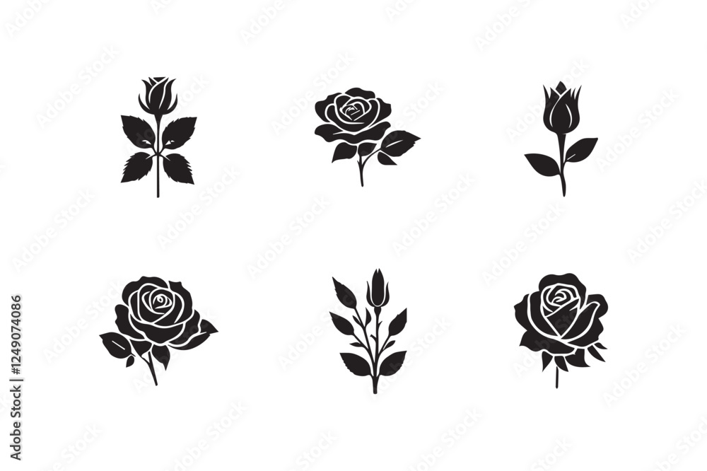 Rose flower icon set with white background Rose flower icon set with white background