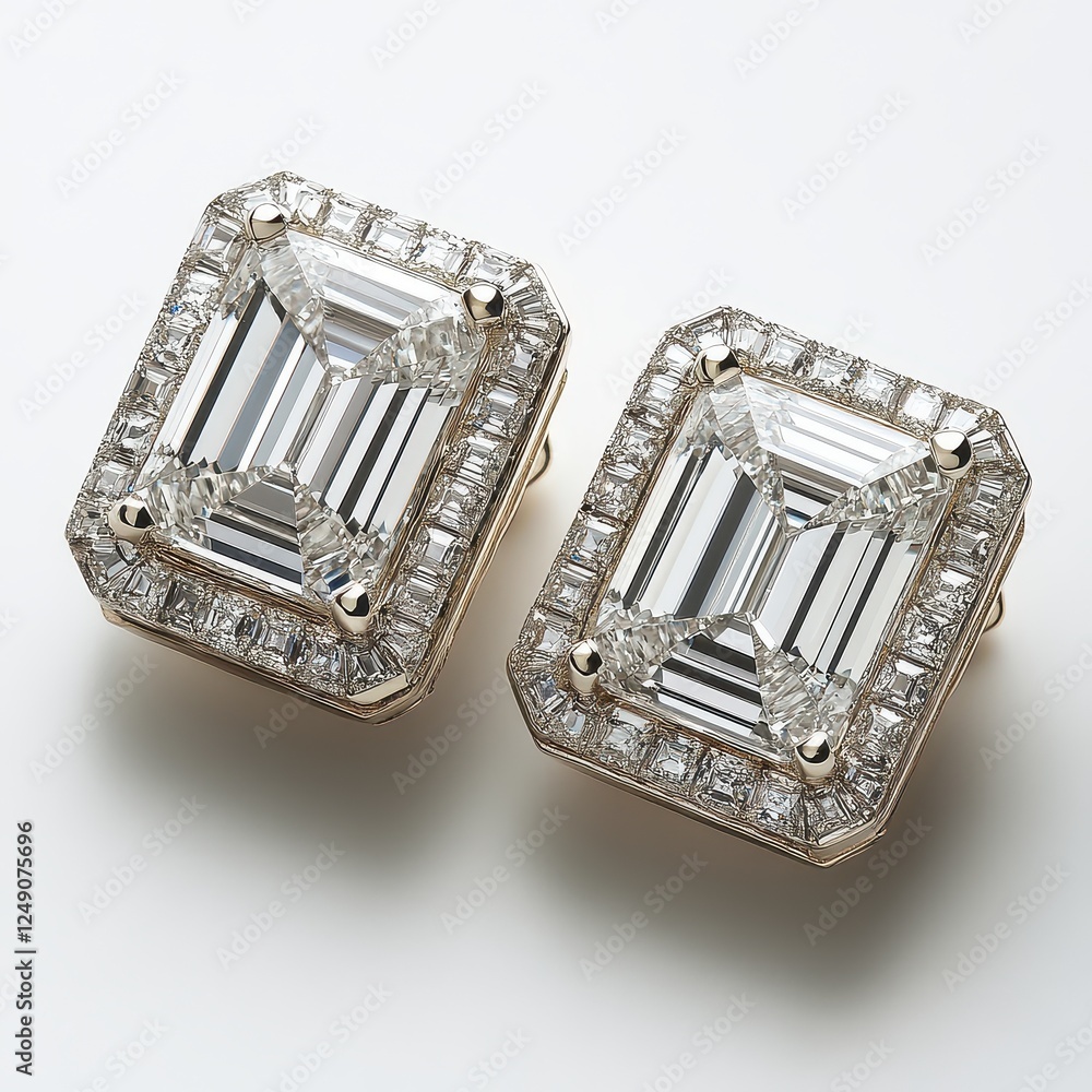 Fototapeta premium Elegant Emerald Cut Earrings with Brilliant Diamond Accents