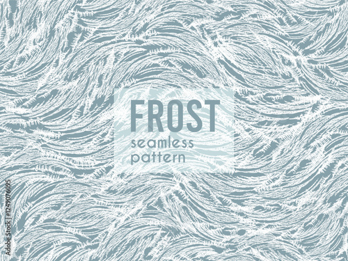 Frosty ice pattern on the window, seamless pattern, winter background, fresh cool hand drawn complicated graphic vector illustration