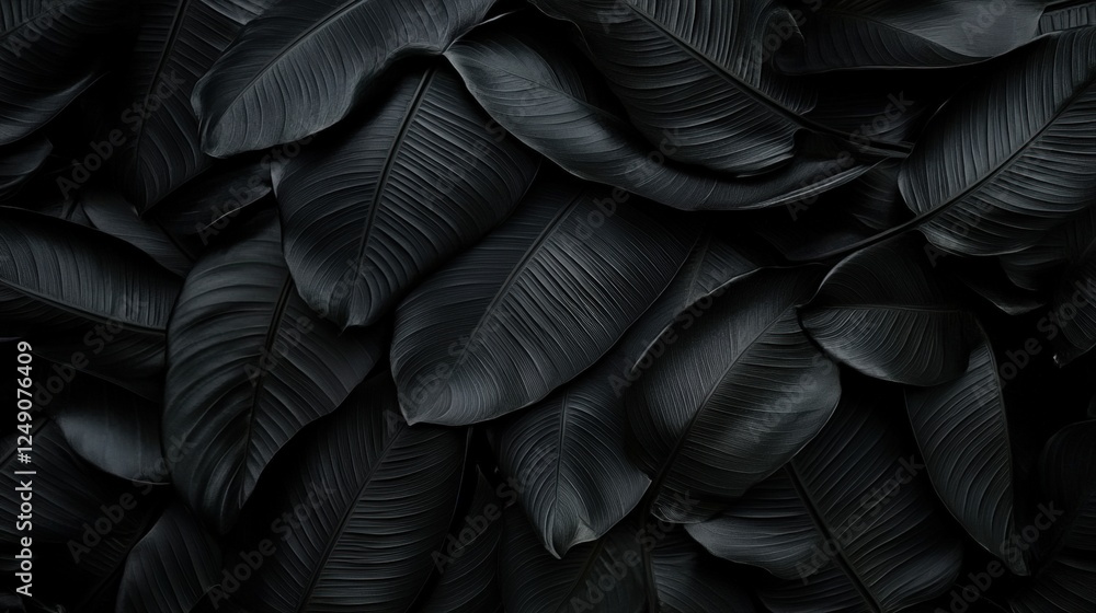 Dark Tropical Background with Black Banana Leaves in Elegant Texture for Stunning Visual Appeal and Design Inspiration Dark Tropical Background with Black Banana Leaves in Elegant Texture for Stunning Visual Appeal and Design Inspiration