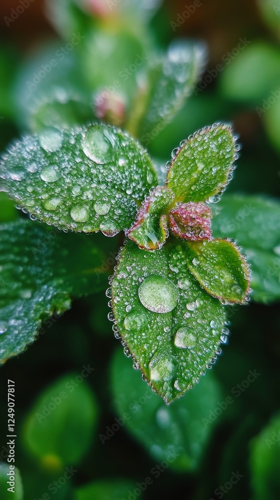 Close-up Dew on a Vibrant Green Plant in Morning Light, Macro Nature Photography, Freshness and Serenity in Focused Detail, Close-up Dew on a Vibrant Green Plant in Morning Light, Macro Nature Photography, Freshness and Serenity in Focused Detail,