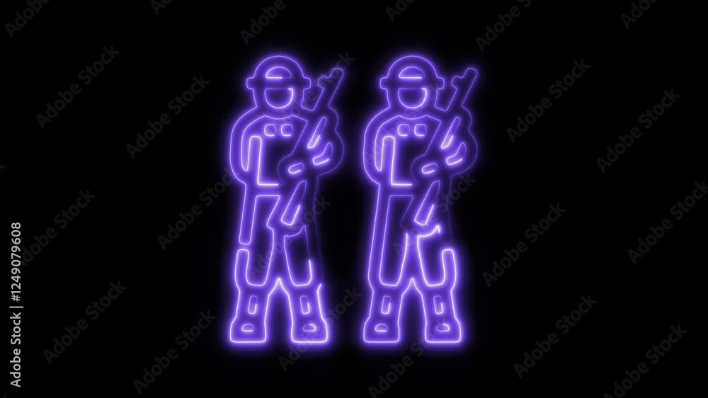 Glowing neon armed forces isolated on black background. HD Video motion graphic animation Glowing neon armed forces isolated on black background. HD Video motion graphic animation