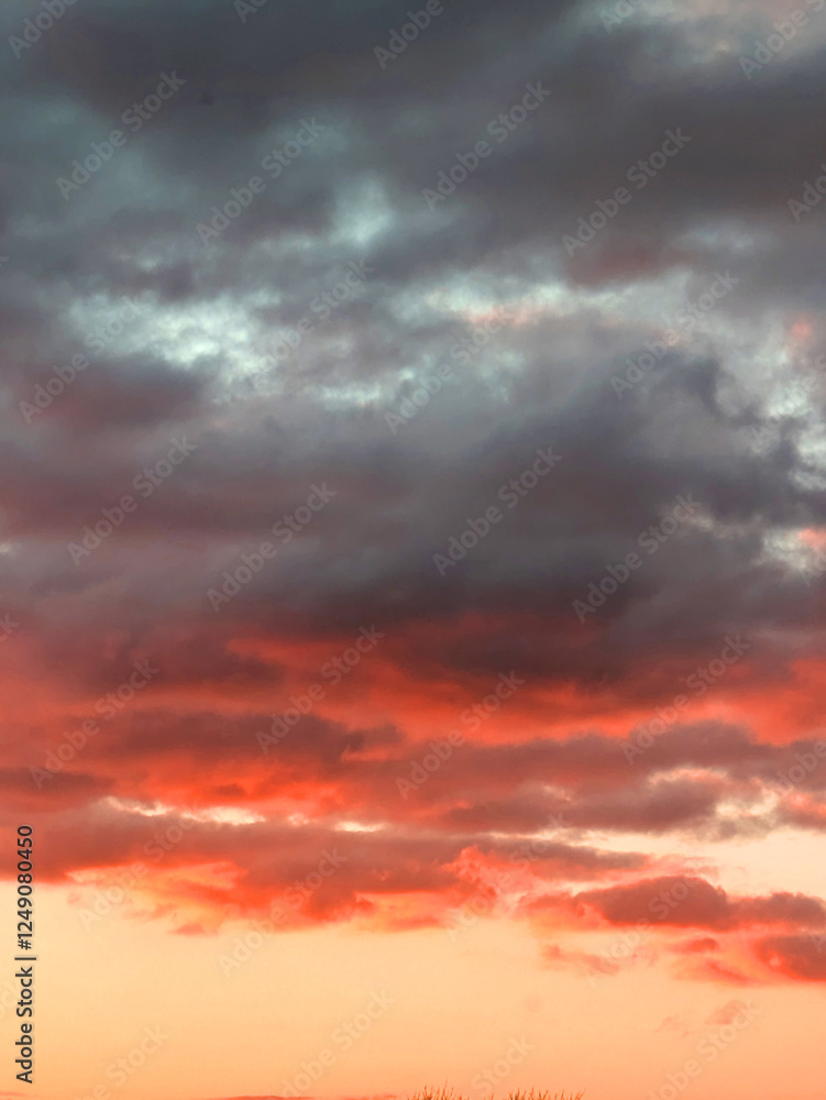 Obraz premium Calm Sunset Clouds In Reds and Blues Natural Background Skyscape