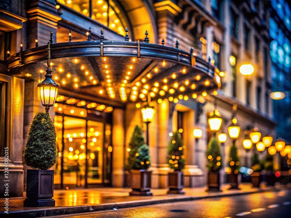 Obraz premium Luxurious City Hotel Entrance - Bokeh Night Photography