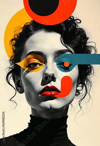 Geometric Woman Portrait Art with Bold Colors and Shapes