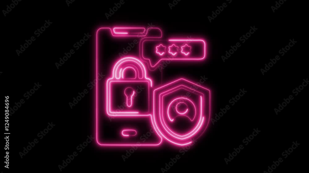 Glowing neon authentication isolated on black background. HD Video motion graphic animation Glowing neon authentication isolated on black background. HD Video motion graphic animation