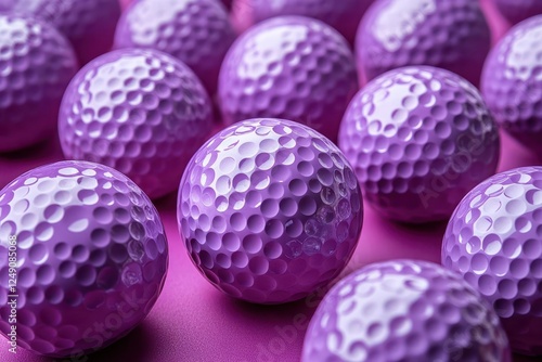 vibrant purple golf balls scattered playfully against a contrasting background creating an energetic and playful composition that celebrates the sport