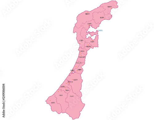 石川県　地図　ピンク　斑点　イラスト