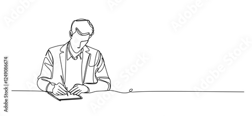 continuous single line drawing of man and woman taking notes in journal or diary line art vector illustration