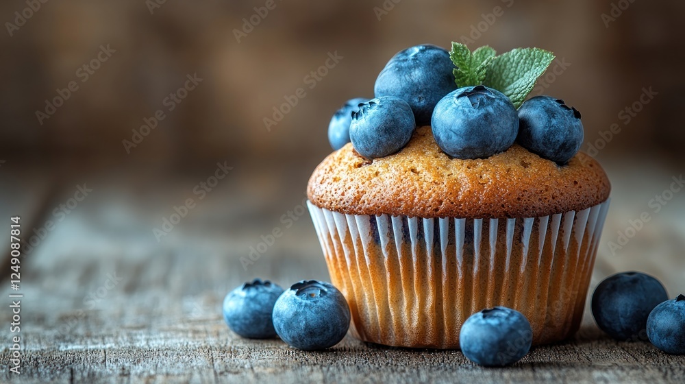 Blueberry muffin on rustic wood. Blueberry muffin on rustic wood.
