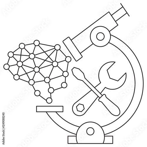 AI Test Bench icon. Simple outline monochrome black vector pictogram with thin lines on a transparent background. Line thickness is editable