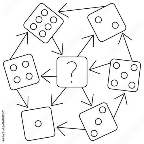 Bayesian Network icon. Simple outline monochrome black vector pictogram with thin lines on a transparent background. Line thickness is editable