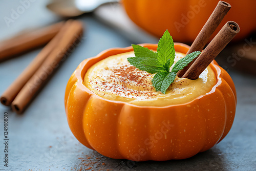  pumpkin mousse in pumpkin bowl photo