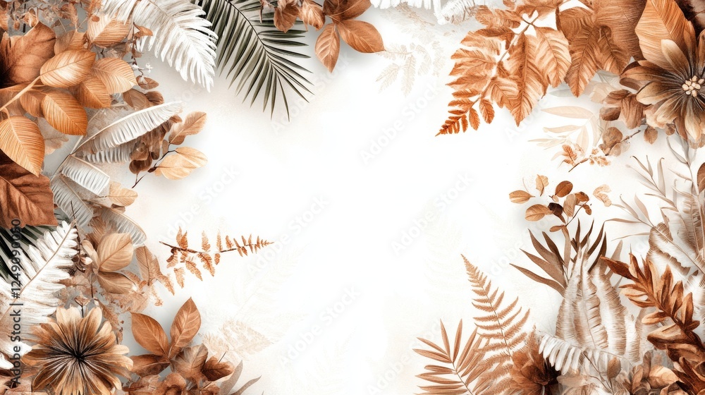 Elegant botanical and wildlife frame featuring autumn leaves and foliage for seasonal decor or design projects Elegant botanical and wildlife frame featuring autumn leaves and foliage for seasonal decor or design projects