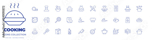Cooking icons collection. Thin Line icons, editable stroke. chef, clean dishes, cooking, egg, frying pan, pie, pot, recipe, apron, coal, chefs hat