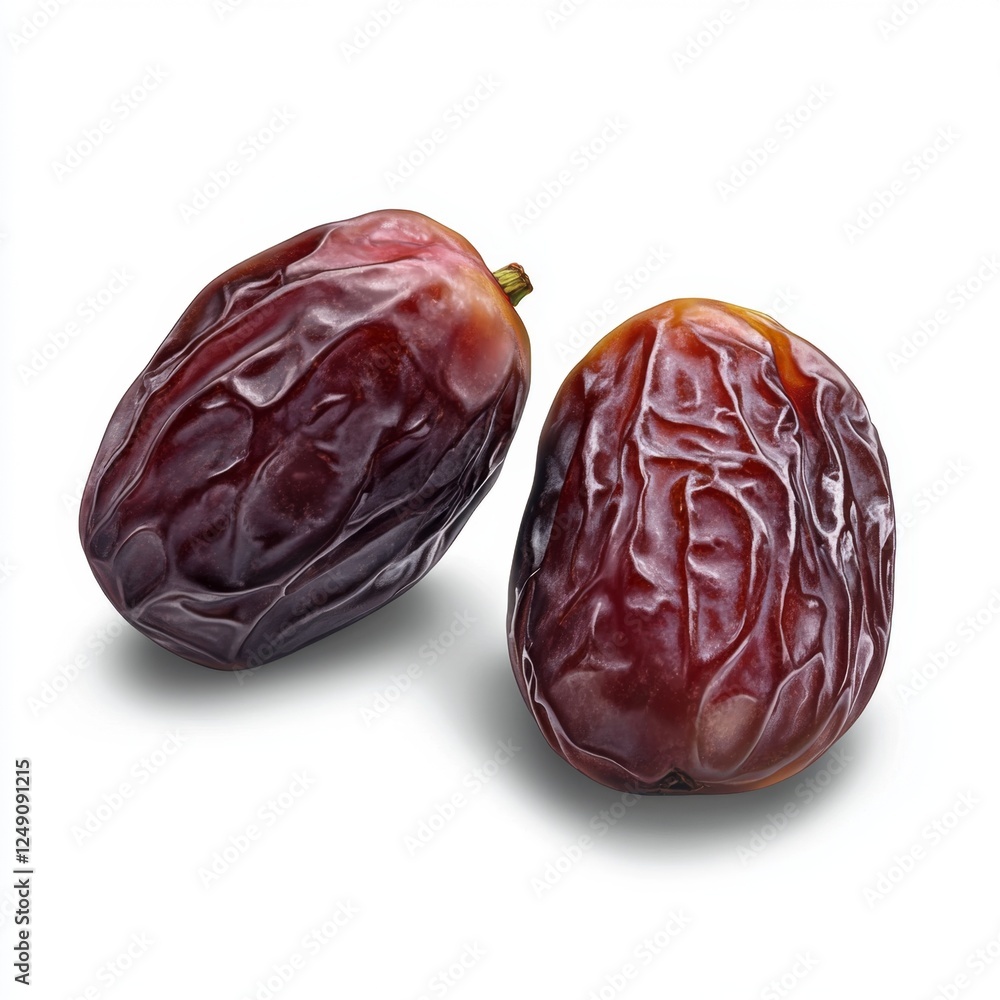 Two ripe dates, studio shot, white background, food photography, healthy snack Two ripe dates, studio shot, white background, food photography, healthy snack