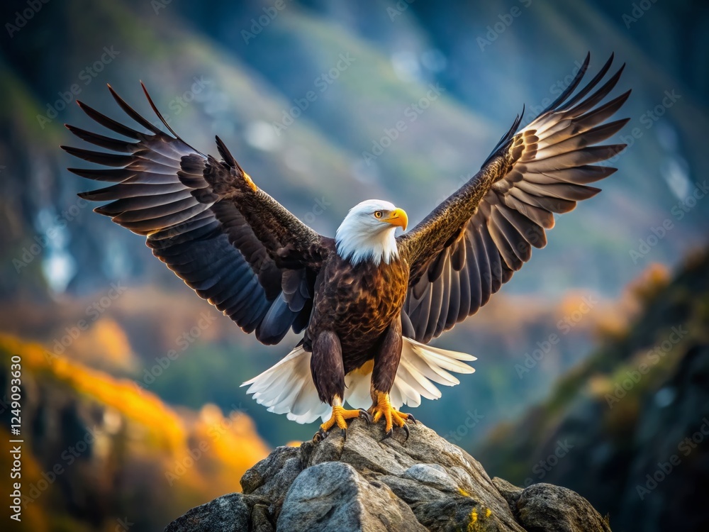 Obraz premium Majestic Eagle Poised for Flight: Isolated Wildlife Stock Photo