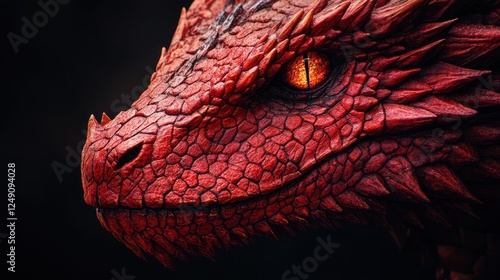 Close-up of a majestic red dragon's head. (1) photo