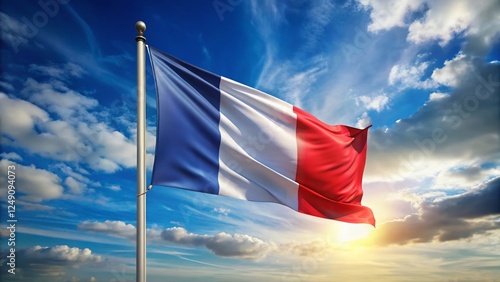 Majestic French Tricolore: Waving Flag, Freedom, Independence, Drone Photography photo