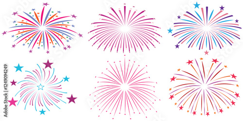 Set of happy new year firework ,Collection of golden,vector illustration.