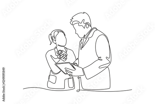 Hospital activity concept. Single line draw design vector graphic illustration.	