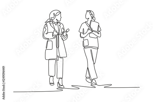 Hospital activity concept. Single line draw design vector graphic illustration.	