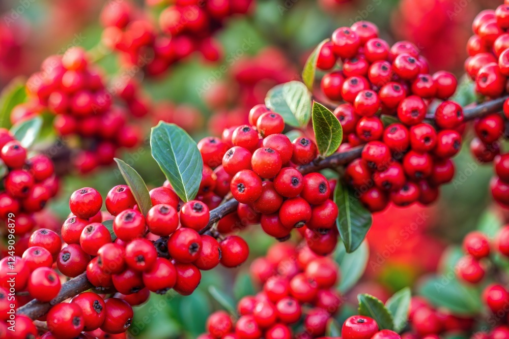 Bright red berries and green leaves botanical flower wallpaper concept Bright red berries and green leaves botanical flower wallpaper concept