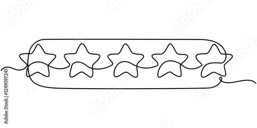 5Chat speech bubble gold five stars score of customer review rating continuous one line drawing, Review, Rating Satisfaction concept, Customer Experience Concept, Concept of excellence, Five stars. 