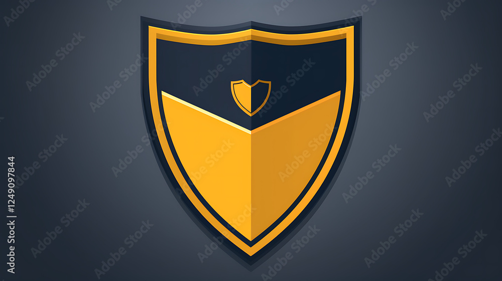 Golden shield, dark background, security concept, graphic design Golden shield, dark background, security concept, graphic design