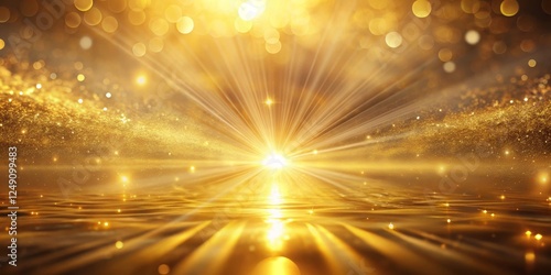 Stunning Golden Sunrise Over Calm Water with Sparkling Lights
