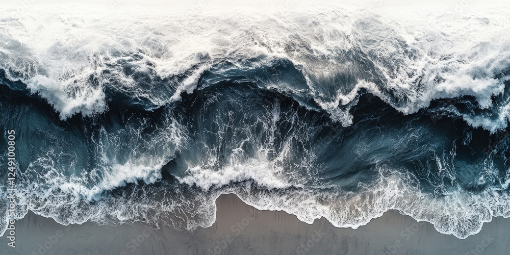Aerial View of Ocean Waves Crashing on the Beach Captured by Drone at Sunrise with Beautiful Patterns and Textures in the Water Aerial View of Ocean Waves Crashing on the Beach Captured by Drone at Sunrise with Beautiful Patterns and Textures in the Water