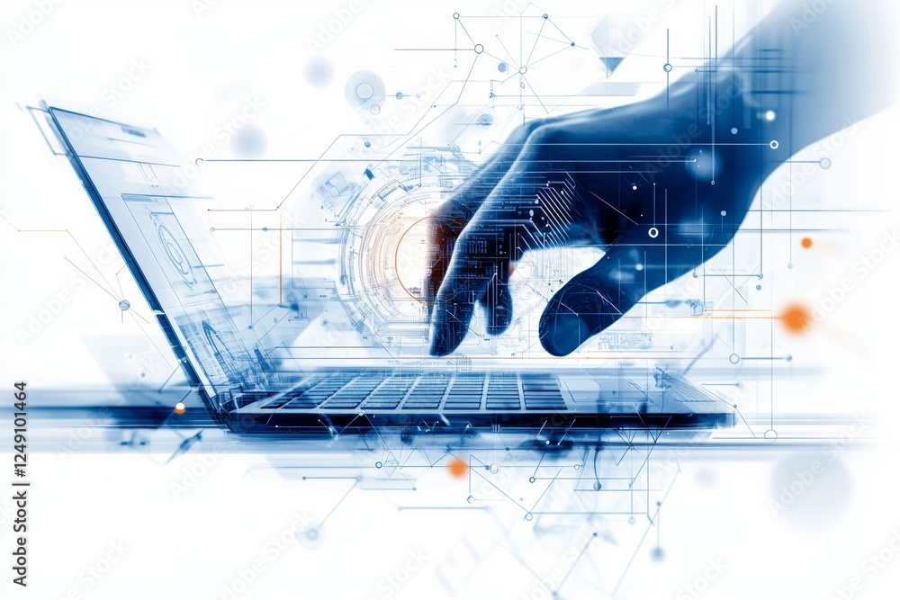 Naklejka premium A geometric line-art drawing of a laptop keyboard and trackpad