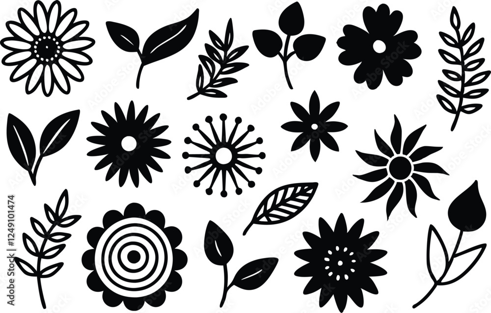 Fototapeta premium set of black and white flowers