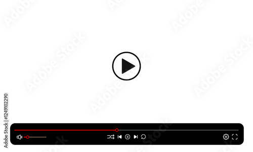 Video player template interface: blank mockup for a video player web UI design. Stock vector suitable for showcasing multimedia player templates on websites.