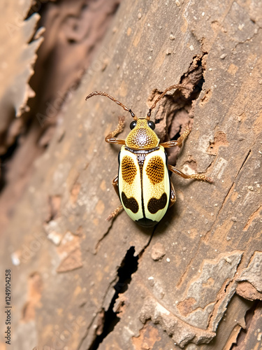 Lesser Ivory-marked Beetle (Eburia mutica) insect wood borer on tree nature pest control agriculture. photo