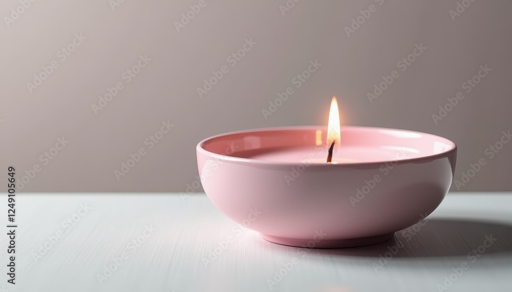 Pink Bowl and Lit Candle Create m, Inviting Tranquil Ambiance Pink Bowl and Lit Candle Create m, Inviting Tranquil Ambiance
