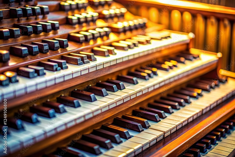 Miniature Pipe Organ Keys: Close-up Tilt-Shift Photography of Musical Instrument Miniature Pipe Organ Keys: Close-up Tilt-Shift Photography of Musical Instrument