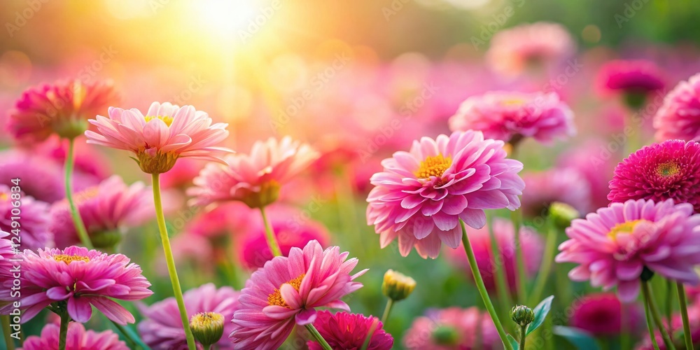 Obraz premium Miniature Pink Flower Field, Tilt-Shift Photography, Inspirational Bloom