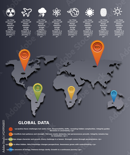 World Map Infographic: Key Global Statistics and Visual Data Representation